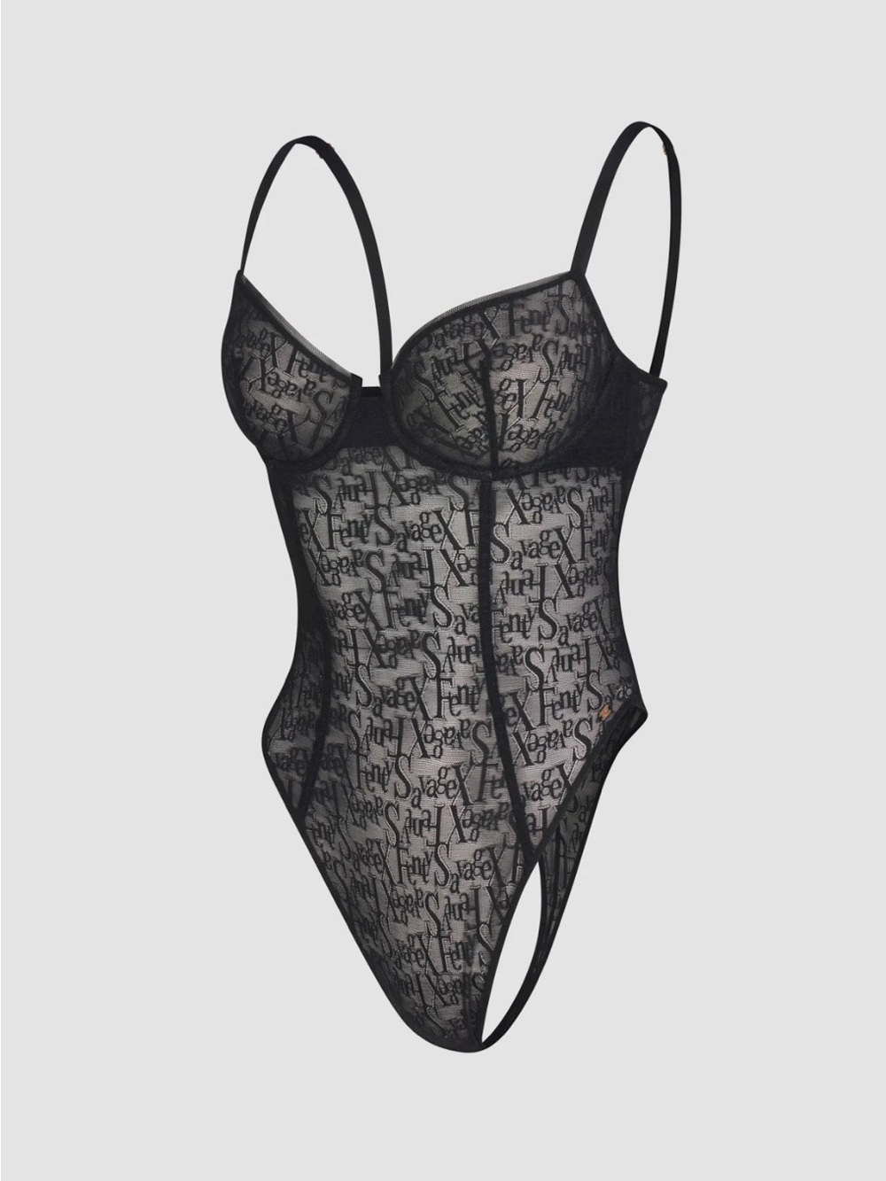 Savage X Fenty Signature Script Underwire Black Teddy Women’s Size XL 14-16